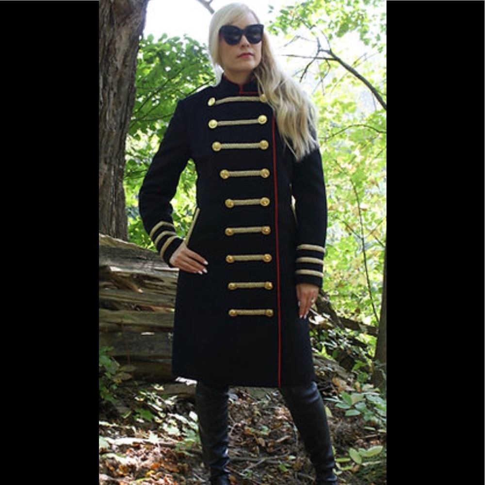 NWT STUNNING Vegan Cashmere "Dress" Officer Insulated Black Coat - Size L